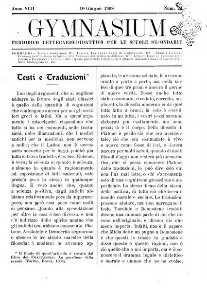 Gymnasium periodico letterario-didattico per le scuole secondarie