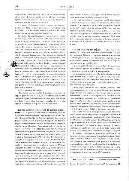 Gymnasium periodico letterario-didattico per le scuole secondarie