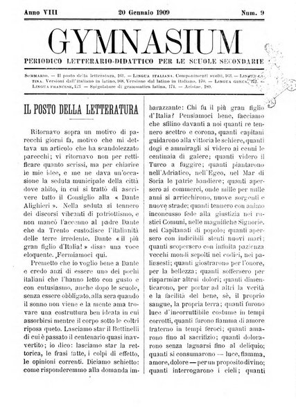 Gymnasium periodico letterario-didattico per le scuole secondarie