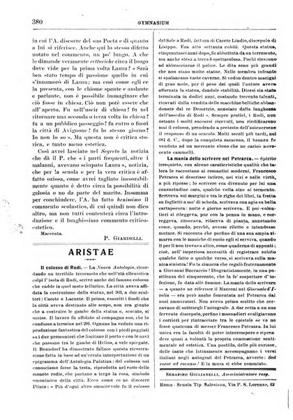 Gymnasium periodico letterario-didattico per le scuole secondarie