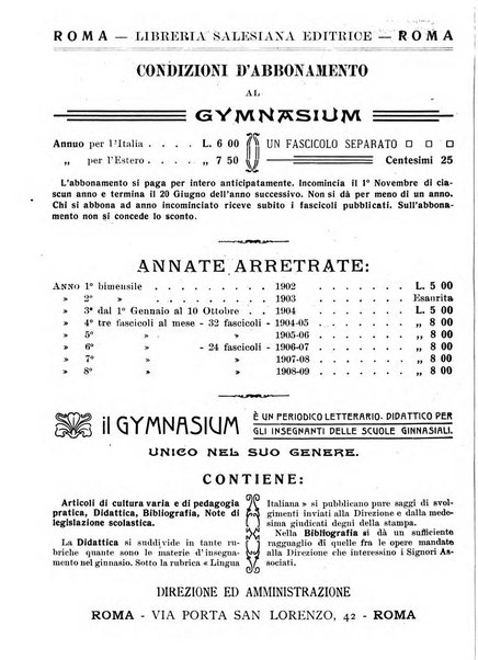 Gymnasium periodico letterario-didattico per le scuole secondarie