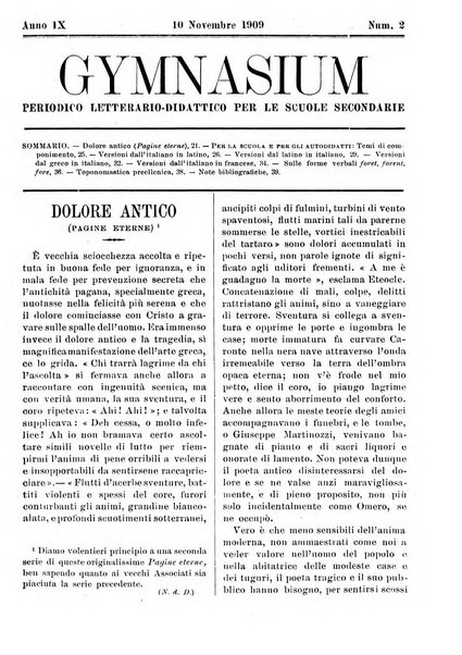 Gymnasium periodico letterario-didattico per le scuole secondarie