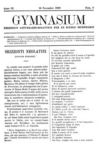 Gymnasium periodico letterario-didattico per le scuole secondarie