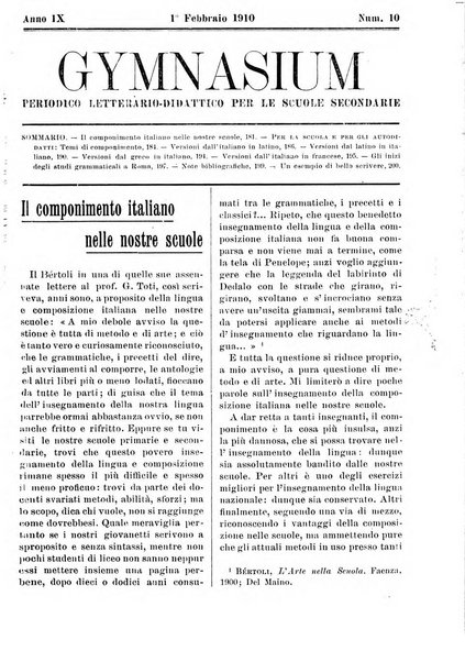 Gymnasium periodico letterario-didattico per le scuole secondarie