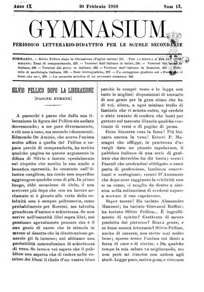 Gymnasium periodico letterario-didattico per le scuole secondarie