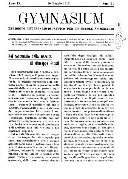 Gymnasium periodico letterario-didattico per le scuole secondarie