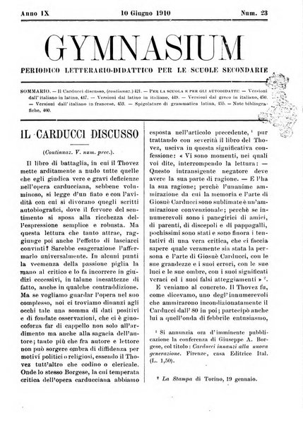 Gymnasium periodico letterario-didattico per le scuole secondarie