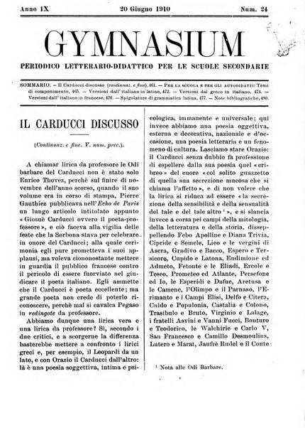 Gymnasium periodico letterario-didattico per le scuole secondarie