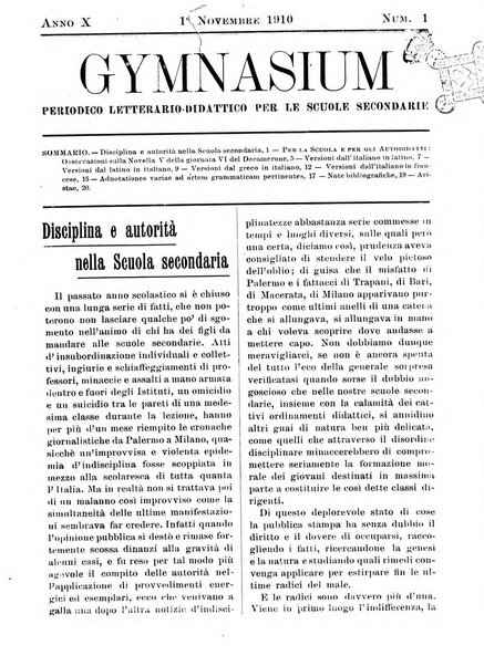 Gymnasium periodico letterario-didattico per le scuole secondarie