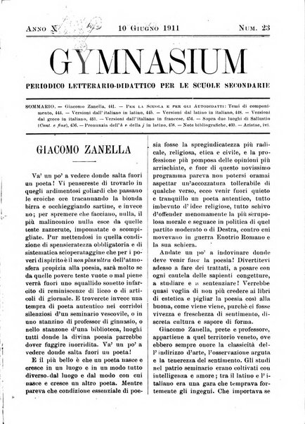 Gymnasium periodico letterario-didattico per le scuole secondarie