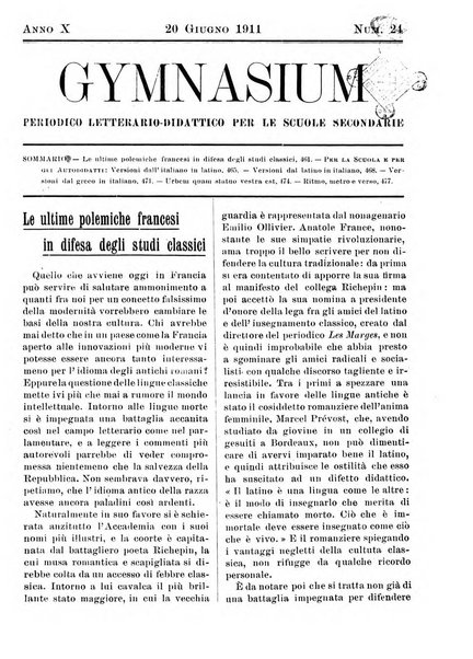 Gymnasium periodico letterario-didattico per le scuole secondarie