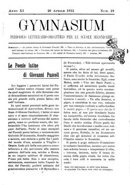 Gymnasium periodico letterario-didattico per le scuole secondarie