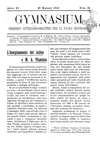 Gymnasium periodico letterario-didattico per le scuole secondarie