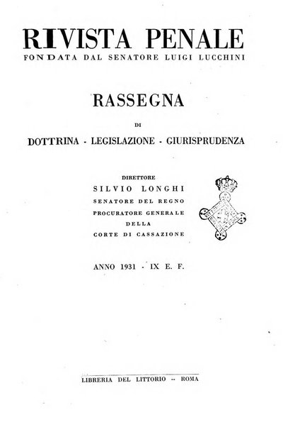 Rivista penale rassegna di dottrina, legislazione, giurisprudenza