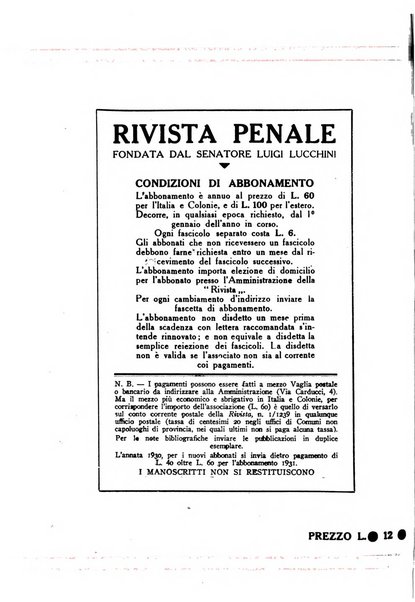 Rivista penale rassegna di dottrina, legislazione, giurisprudenza