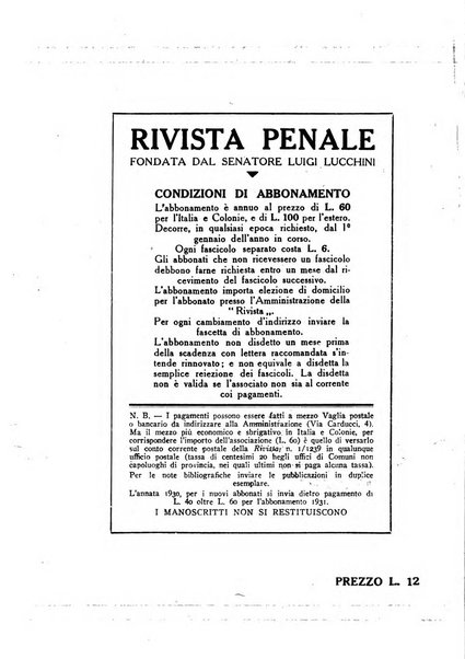 Rivista penale rassegna di dottrina, legislazione, giurisprudenza