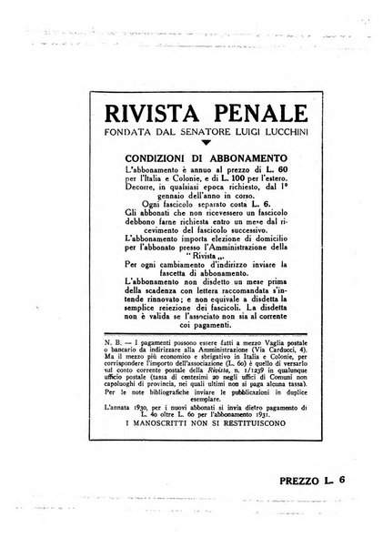 Rivista penale rassegna di dottrina, legislazione, giurisprudenza