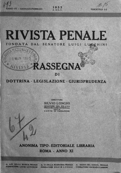 Rivista penale rassegna di dottrina, legislazione, giurisprudenza