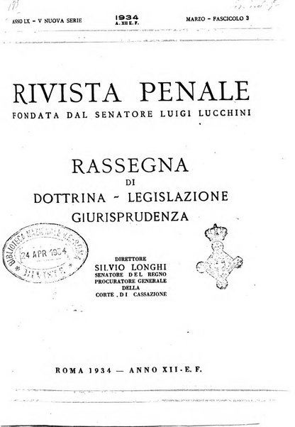 Rivista penale rassegna di dottrina, legislazione, giurisprudenza