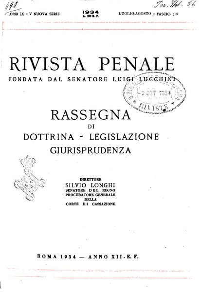 Rivista penale rassegna di dottrina, legislazione, giurisprudenza