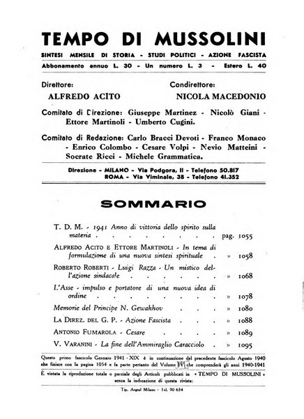 Tempo di Mussolini sintesi mensile di storia, studi politici, azione fascista: organo ufficiale del Centro milanese per lo studio del problema e braico