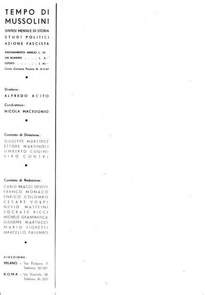Tempo di Mussolini sintesi mensile di storia, studi politici, azione fascista: organo ufficiale del Centro milanese per lo studio del problema e braico