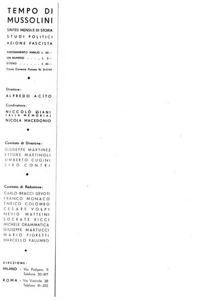 Tempo di Mussolini sintesi mensile di storia, studi politici, azione fascista: organo ufficiale del Centro milanese per lo studio del problema e braico