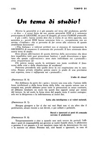 Tempo di Mussolini sintesi mensile di storia, studi politici, azione fascista: organo ufficiale del Centro milanese per lo studio del problema e braico