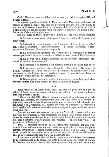 Tempo di Mussolini sintesi mensile di storia, studi politici, azione fascista: organo ufficiale del Centro milanese per lo studio del problema e braico