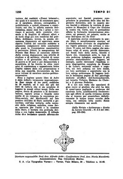 Tempo di Mussolini sintesi mensile di storia, studi politici, azione fascista: organo ufficiale del Centro milanese per lo studio del problema e braico