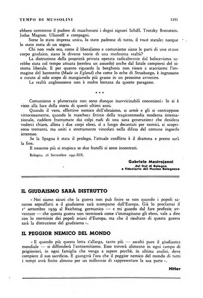 Tempo di Mussolini sintesi mensile di storia, studi politici, azione fascista: organo ufficiale del Centro milanese per lo studio del problema e braico