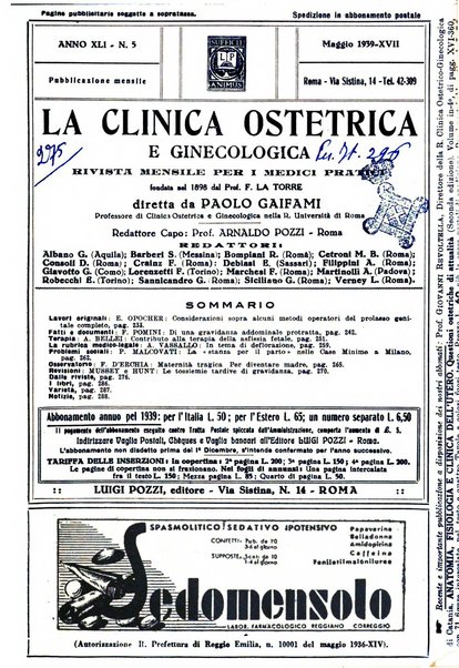 La clinica ostetrica e ginecologica rivista mensile per i medici pratici