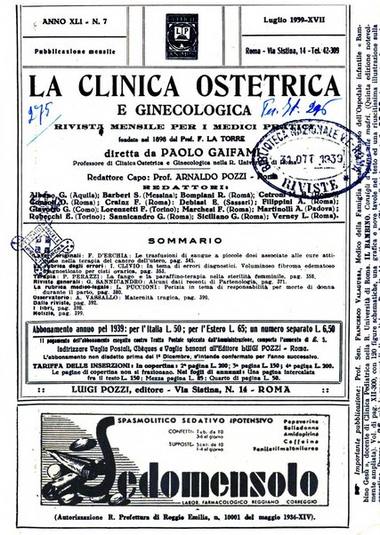 La clinica ostetrica e ginecologica rivista mensile per i medici pratici