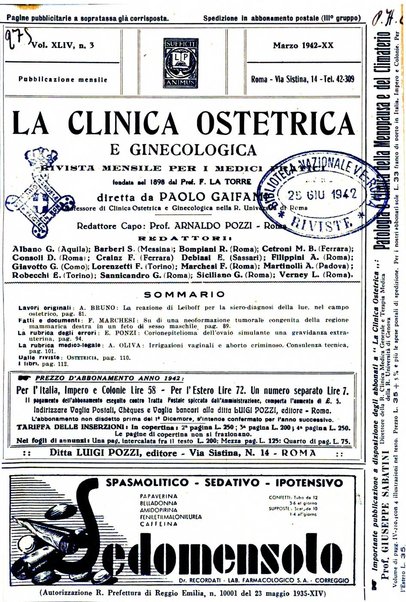 La clinica ostetrica e ginecologica rivista mensile per i medici pratici