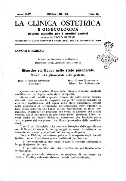 La clinica ostetrica e ginecologica rivista mensile per i medici pratici