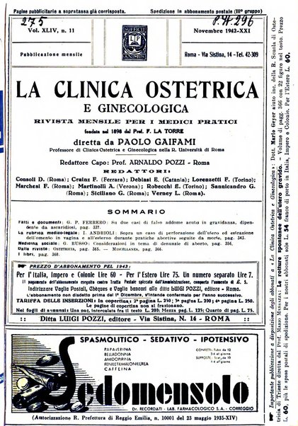 La clinica ostetrica e ginecologica rivista mensile per i medici pratici