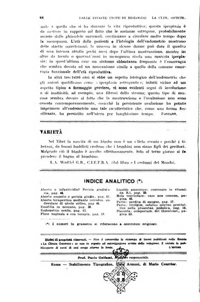 La clinica ostetrica e ginecologica rivista mensile per i medici pratici