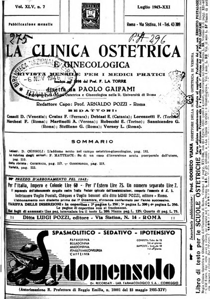 La clinica ostetrica e ginecologica rivista mensile per i medici pratici