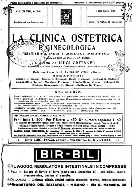 La clinica ostetrica e ginecologica rivista mensile per i medici pratici