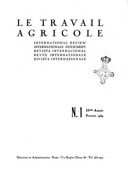 Le travail agricole revue internationale = international review = internationale zeitscrft [sic] = revista internacional