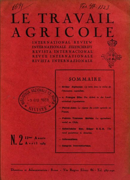 Le travail agricole revue internationale = international review = internationale zeitscrft [sic] = revista internacional