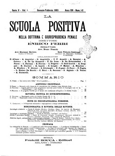 La scuola positiva nella dottrina e nella giurisprudenza penale