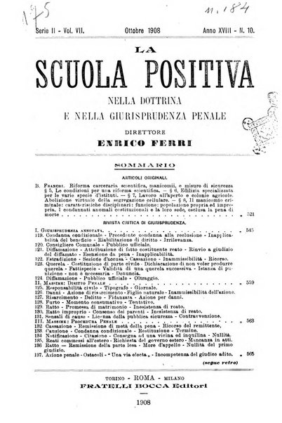 La scuola positiva nella dottrina e nella giurisprudenza penale