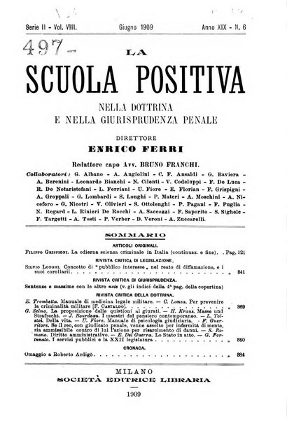 La scuola positiva nella dottrina e nella giurisprudenza penale