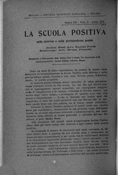 La scuola positiva nella dottrina e nella giurisprudenza penale