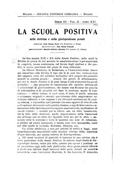 La scuola positiva nella dottrina e nella giurisprudenza penale