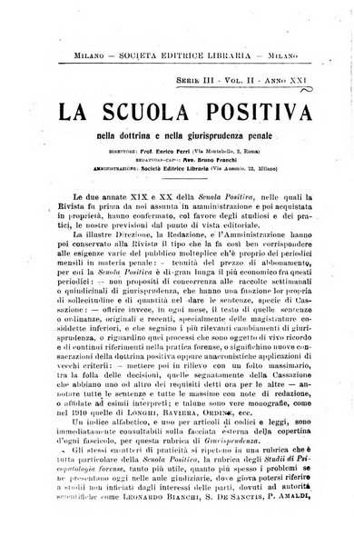 La scuola positiva nella dottrina e nella giurisprudenza penale