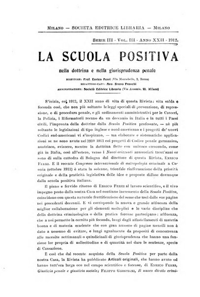 La scuola positiva nella dottrina e nella giurisprudenza penale