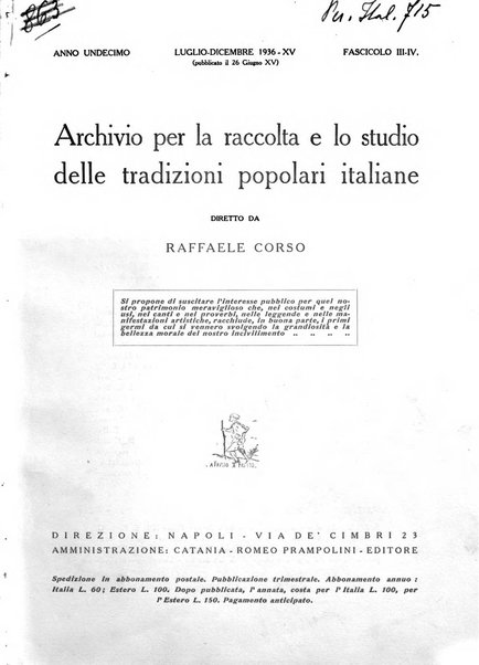 Archivio per la raccolta e lo studio delle tradizioni popolari italiane