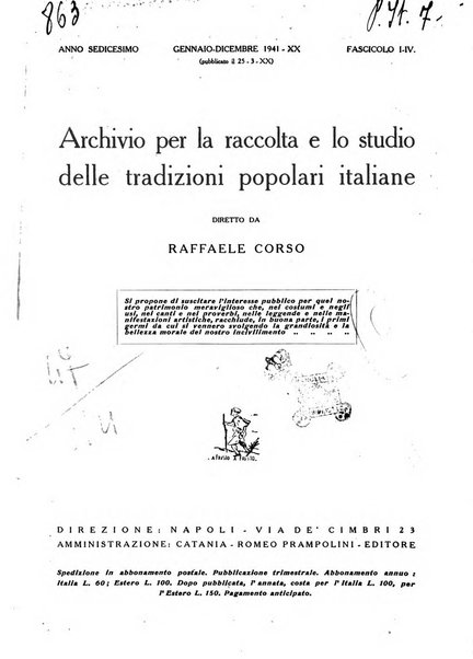 Archivio per la raccolta e lo studio delle tradizioni popolari italiane